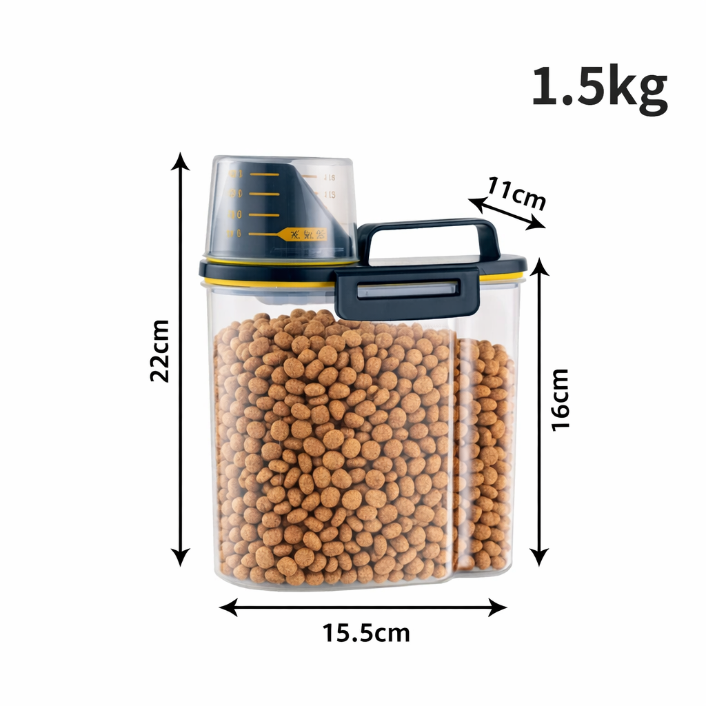 1.5kg/2kg Dog Cat Food Pail Plastic Storage Tank with Measuring Cup Container Moisture-proof Sealed Jar Pet Supplies Accessories