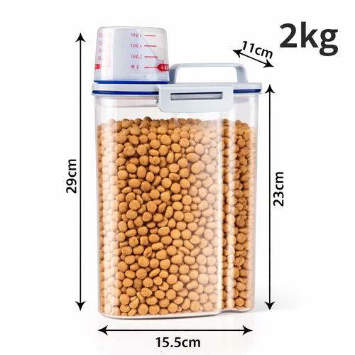 1.5kg/2kg Dog Cat Food Pail Plastic Storage Tank with Measuring Cup Container Moisture-proof Sealed Jar Pet Supplies Accessories
