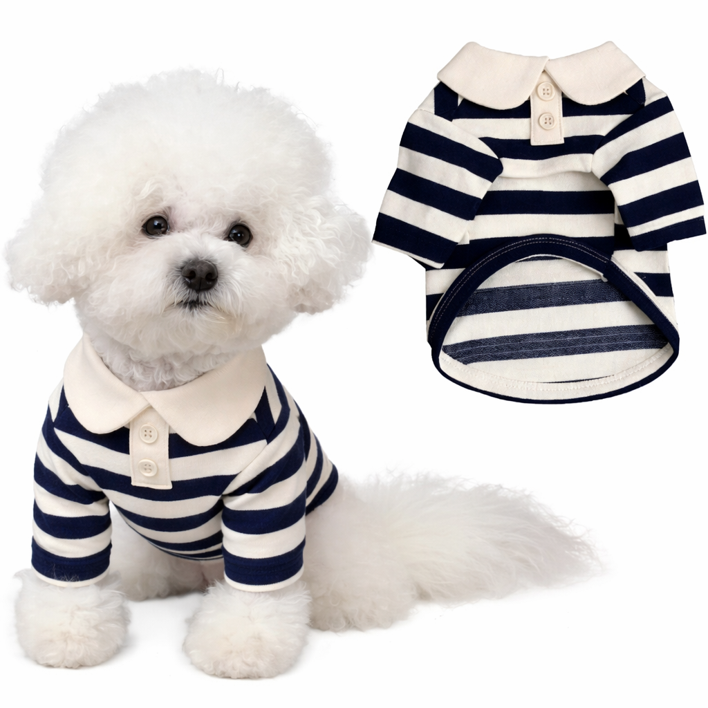 Pet Outfits Collared Style Dog Striped Shirt Breathable Soft Dog Thin Shirt Comfortable Cooling Vest Dog T Shirts Kittens Wear