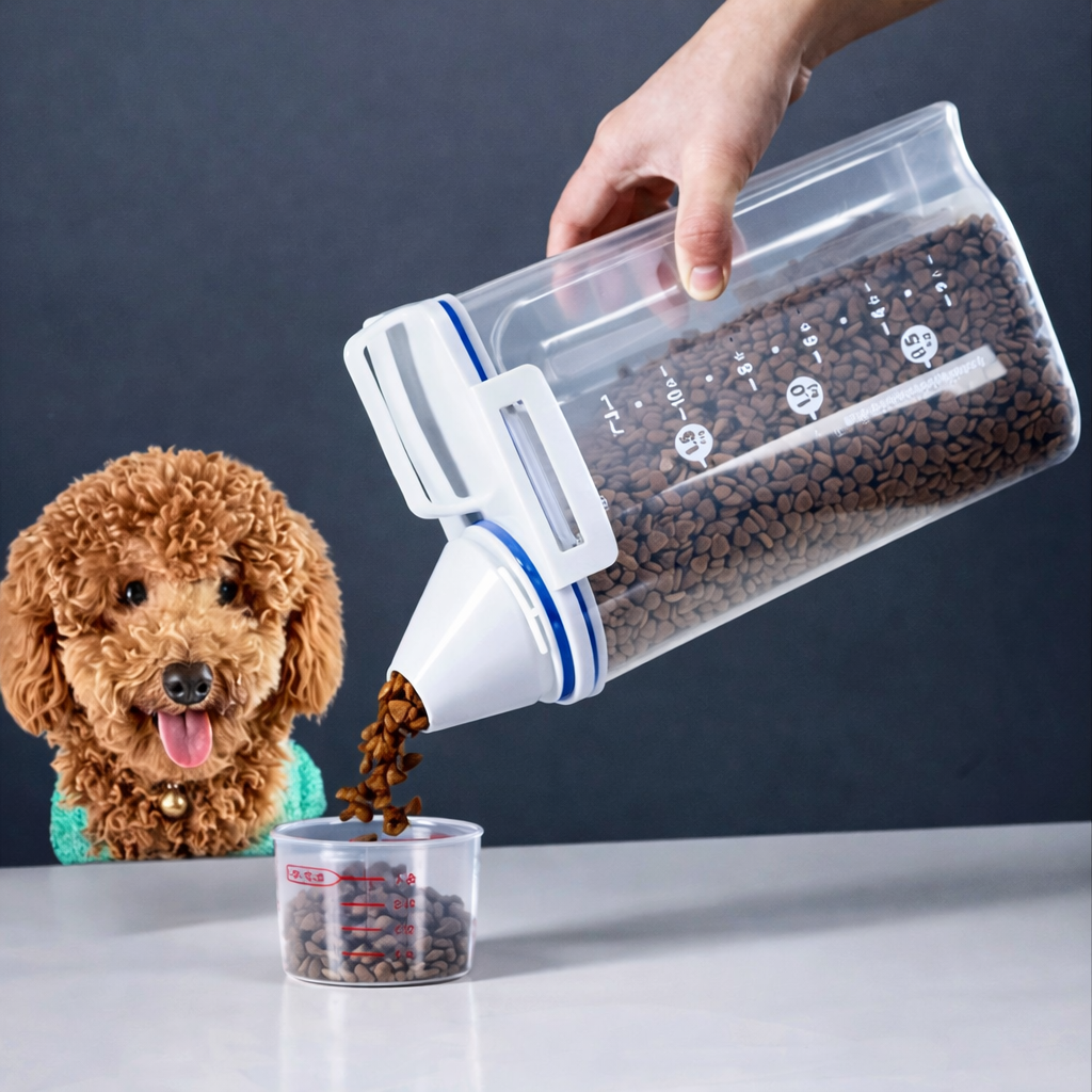 1.5kg/2kg Dog Cat Food Pail Plastic Storage Tank with Measuring Cup Container Moisture-proof Sealed Jar Pet Supplies Accessories