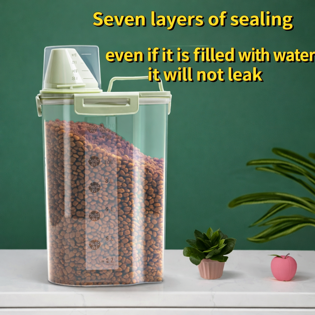 1.5kg/2kg Dog Cat Food Pail Plastic Storage Tank with Measuring Cup Container Moisture-proof Sealed Jar Pet Supplies Accessories