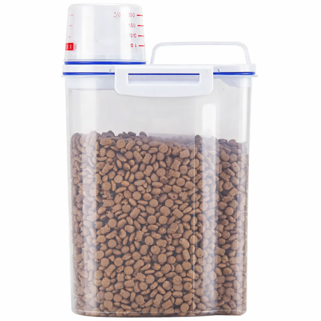 1.5kg/2kg Dog Cat Food Pail Plastic Storage Tank with Measuring Cup Container Moisture-proof Sealed Jar Pet Supplies Accessories