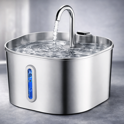 2.2L Automatic Cat Water Fountain Square Stainless Steel Pet Water Feeder Dog Water Fountain with window（No 5V 1A Plug）